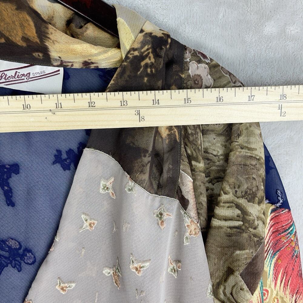 Vtg Sterling Styles Kimono Cardigan One Size Patchwork ArtSilk Sheer Whimsygoth - Picture 11 of 12